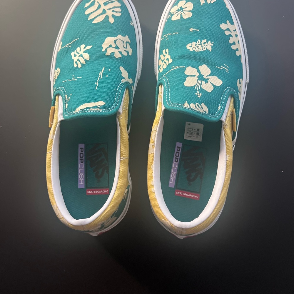 Vans Green and Yellow Sneakers Floral Design